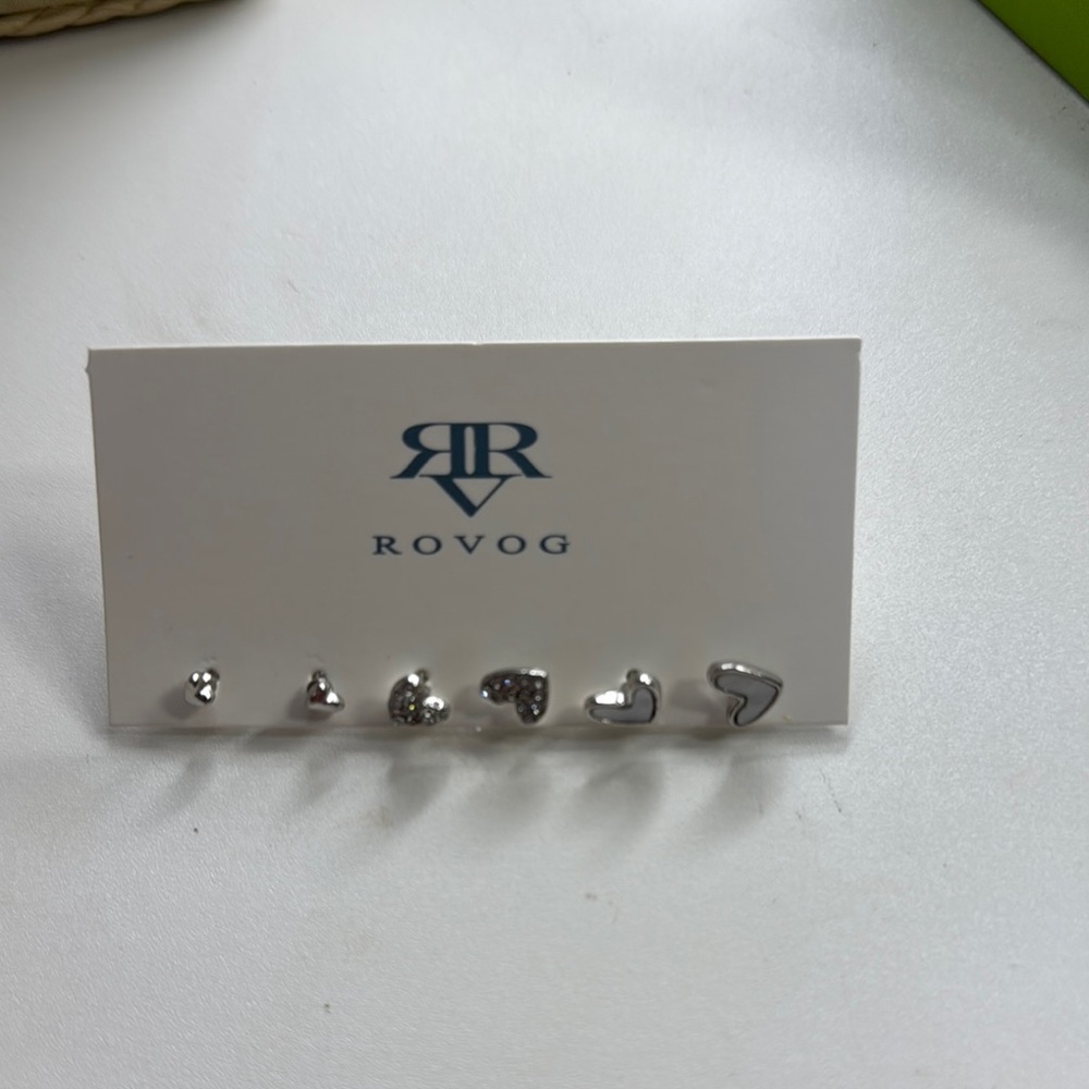 Rovog Silver Tone Heart Stud Earrings Set